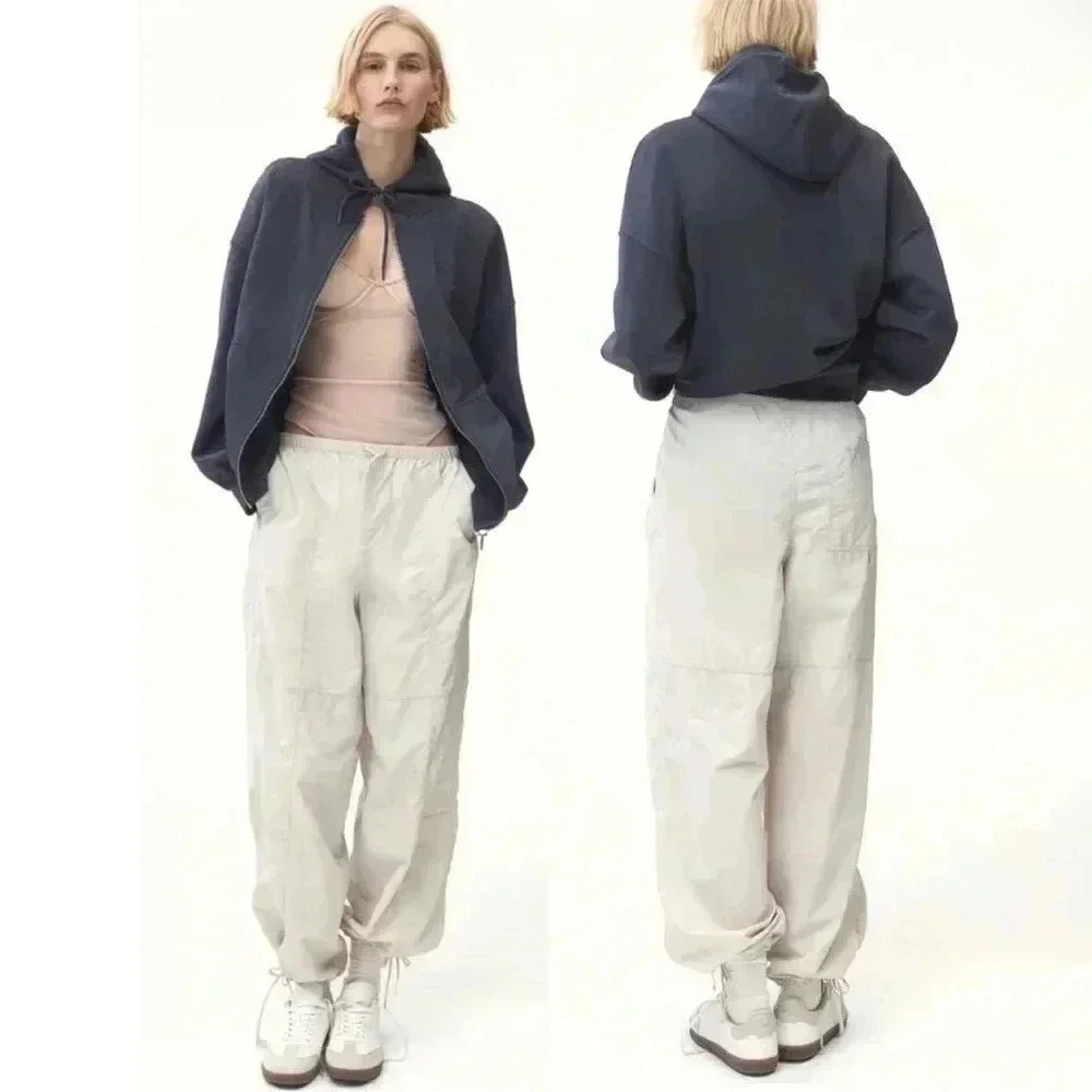 H&M Parachute Loose Fit Oversized Light Beige Pants size XXS